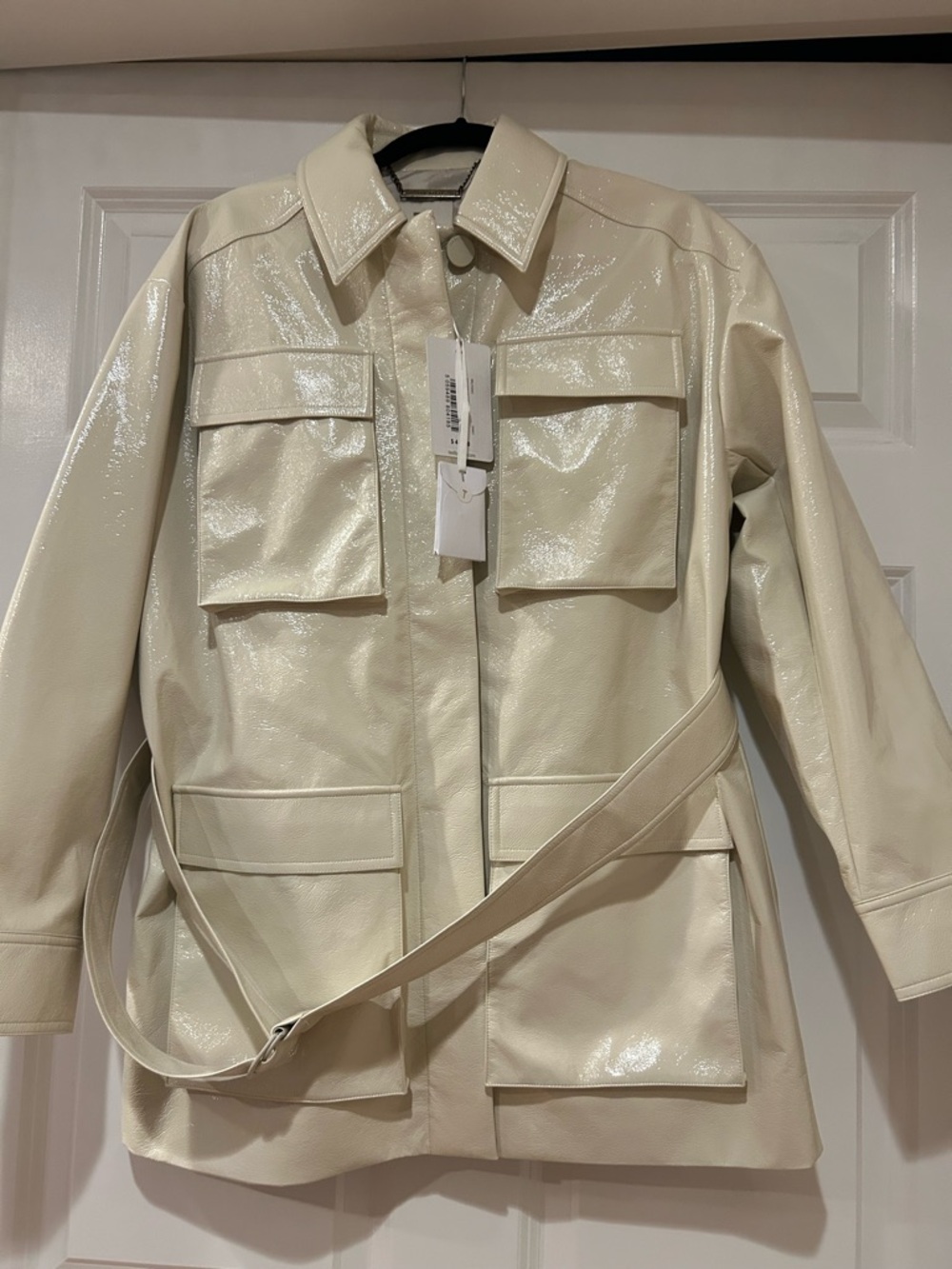 Ted Baker Cream Shiny Faux-Leather Utility Jacket with Belt